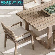 Outdoor Teak Wood Table And Chairs Garden Folk Sleeping Solid Wood Vines Chair Patio Open-air Villa long table waterproof sunscreen outdoor table and chairs