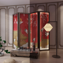 New Chinese screen partition wall living room solid wood with lights and luxury creative porch office folding mobile cover