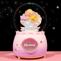 Crystal Ball Music Box Shell Mermaid Princess Music Box Girl New Year Childrens Birthday Gift Floating Snowflake
