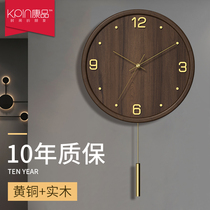 Solid wood pure copper new Chinese wall clock living room household light luxury modern atmosphere fashion clock Wall creative clock