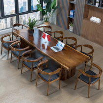 New Chinese solid wood conference desk and chair combination long desk desk negotiation table industrial wind log large board computer desk
