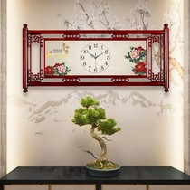 New wall clock solid wood Chinese living room creative square wall clock National style art decorative home quartz clock