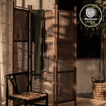 Imported teak palm leaves hand-woven screen living room partition folding mobile living room background wall southeast Asian wind