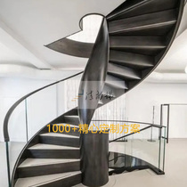 Arc rotating villa project mansion Beijing apartment staircase FRP structure iron solid wood indoor guardrail