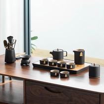 KOCORIUM Splendid Black Pottery Tea Set Home Office Simple Dry Break Tea Plate Ceramic Japanese Tea Cup