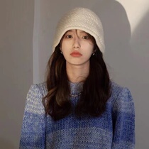 Ciany kisses Big head wool knitted hat female autumn winter wool hat warm Round face face face small pile cap