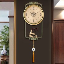 New Chinese wall clock living room home fashion modern atmosphere high-end personality clock Wall pure copper light luxury clock