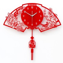 Chinese style living room hanging bell hanging wall quartz clock creative fashion home light lavish Chinese wind clock atmosphere decoration timepiece