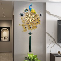 New Chinese wall clock home living room Chinese style simple clock Peacock mute creative art decorative clock