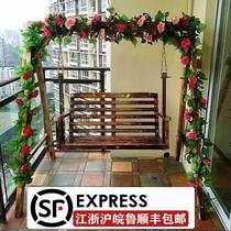 Outdoor swing anticorrosive wood courtyard hanging chair swing indoor household rocking chair solid wood single double swing chair