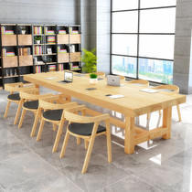 Brief Solid Wood Meeting Long Table Talks Large Table Bench Full Solid Wood Bar Meeting Office Table And Chairs Combination