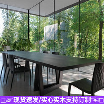 LOFT solid wood large conference table industrial wind Workbench black designer desk library desk long table