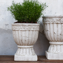 European-style relief high foot trophy flower pot old courtyard ground red pottery flower pot