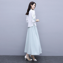 Hanfu women's ancient Chinese dress modified cheongsam dress top suit women's Tang suit two piece modern summer suit