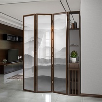 New Chinese landscape screen push-pull folding partition wall solid wood grille living room decoration mobile porch simple seat screen