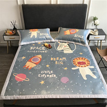 Summer cartoon foldable ice silk mat three piece set children's animation small fresh summer sleeping mat machine washable