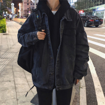 Spring and autumn denim jacket mens Korean version of the trend of the handsome lapel jacket loose Joker ins Hong Kong wind denim gown