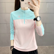 New outdoor quick-drying long-sleeved womens splicing elastic quick-drying clothes stand-up collar running sports breathable perspiration quick-drying T-shirt