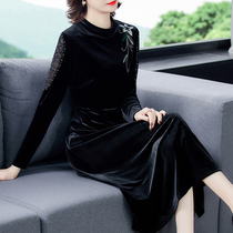 Black gold velvet dress noble foreign style female autumn and winter middle-aged mother your wife spring and autumn age reduction base skirt