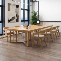 Modern simple solid wood meeting table and chair combination log negotiation table office long table rectangular Workbench computer table