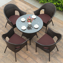 Outdoor table and table rattan chair Three sets of furniture outdoor leisure patio rattan-knitted balcony table and chairs 5-piece kit