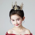 Children's crown headdress princess girl crown crystal golden Korean birthday cake decoration ornaments catwalk jewelry