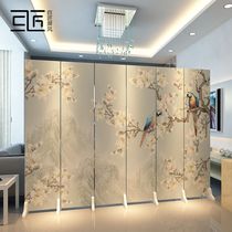 New Chinese style screen partition living room bedroom block household folding mobile solid wood entry entrance wall Door brake block