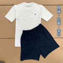 Submarine long-distance antibacterial fitness training suit summer short-sleeved shorts loose cotton linen breathable T-shirt men