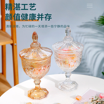 Candy jar palace Tinder amber color relief with lid glass sugar cylinder European-style dried fruit candy box living-room swing piece