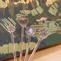 星巴克新款樱花玻璃搅拌棒粉色少女咖啡引流棒可爱猫爪玻璃搅拌棒