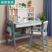 Childrens learning table and chair set bedroom liftable desk bookshelf integrated table Primary School students writing table home simple
