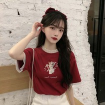 Short sleeves 2022 New female chic French style sweet and beautiful web yarn loose fake two blouses with female tide T-shirt Summer