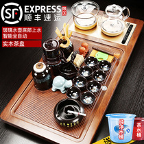 Niu Ren complete set of automatic glass bottom water purple sand kung fu tea set set household solid wood tea tray tea table
