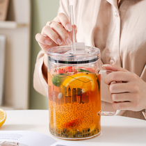 High temperature resistant suction tube cup large capacity 1000ml glass cup with handle Coffee Milk Cup Net red summer Ton Cup