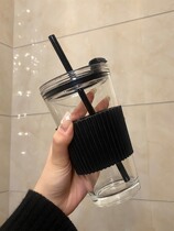 Japan With Straw Glass Cup Mesh Red Water Cup Children Summer Large Capacity Milk Tea Office Coffee Cup Sub