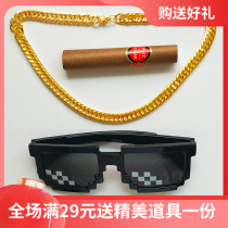 Funny Mosaic Spectacle Sunglasses Mount Forced Evil to blame the big gold chain Cigar Photogramme Photoshoot Props