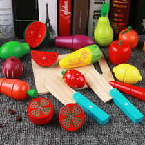 Childrens play house simulation fruit and vegetable cutting music game boys and girls baby wooden magnetic cutting toy