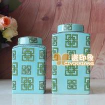 Jingdezhen foreign trade export porcelain Southeast Asian style blue relief square storage jar soft design ornaments