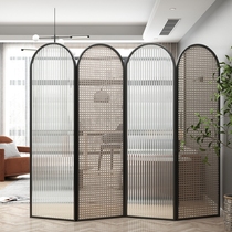 Nordic wrought iron simple light luxury Rattan woven Changhong glass screen partition living room porch decoration creative folding mobile