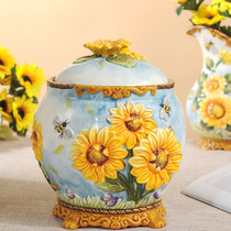 Ceramic storage jar sunflower candy jar sunflower jar European snack box snack jar tea jar sealed jar