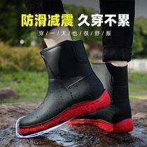 Anti-splashing shoes rain boots mens low water shoes non-slip waterproof short tube high tube and velvet rubber shoes thickening and wear resistance