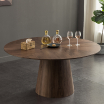 North American black walnut round table Nordic simple all solid wood villa light luxury living room 6 people 8 people dining table