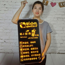 Customized milk tea shop glass decoration glowing listing business welcome to creative slogan section catering signboard