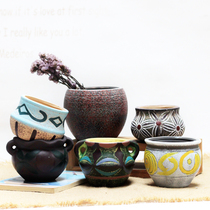 Desktop balcony decorated with Roman wind green plant Multi-meat flowerpots Rough Pottery Individuality Brief Mediterranean Idylus Grand Retro
