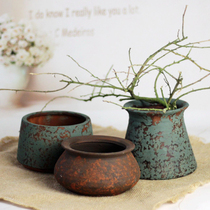 Mu year] Frosted coarse pottery fleshy flowerpot pottery clay large diameter old pile Roman wind retro basin individual ornaments vase