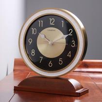 New Chinese home clock clock living room desktop light luxury retro solid wood ornaments clock simple silent small table clock