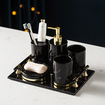 Light Extravagant Modern Bathroom Toiletries Items Suit Ceramic Marble Toothbrush Holder Gargling Cup Containing Combined Five Pieces