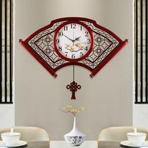 New Chinese living room hanging bell Chinese wind solid wood sector clock retro classical muted quartz clock home wall-mounted bell