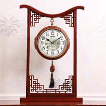 Large number Chinese double sided clock seat bell-living room retro solid wood pendulum clock muted desktop home creative desk clock