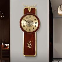 New Chinese living room hanging bell household silent clock China wind fashion light extravagant pure copper atmosphere hanging wall deer head clock